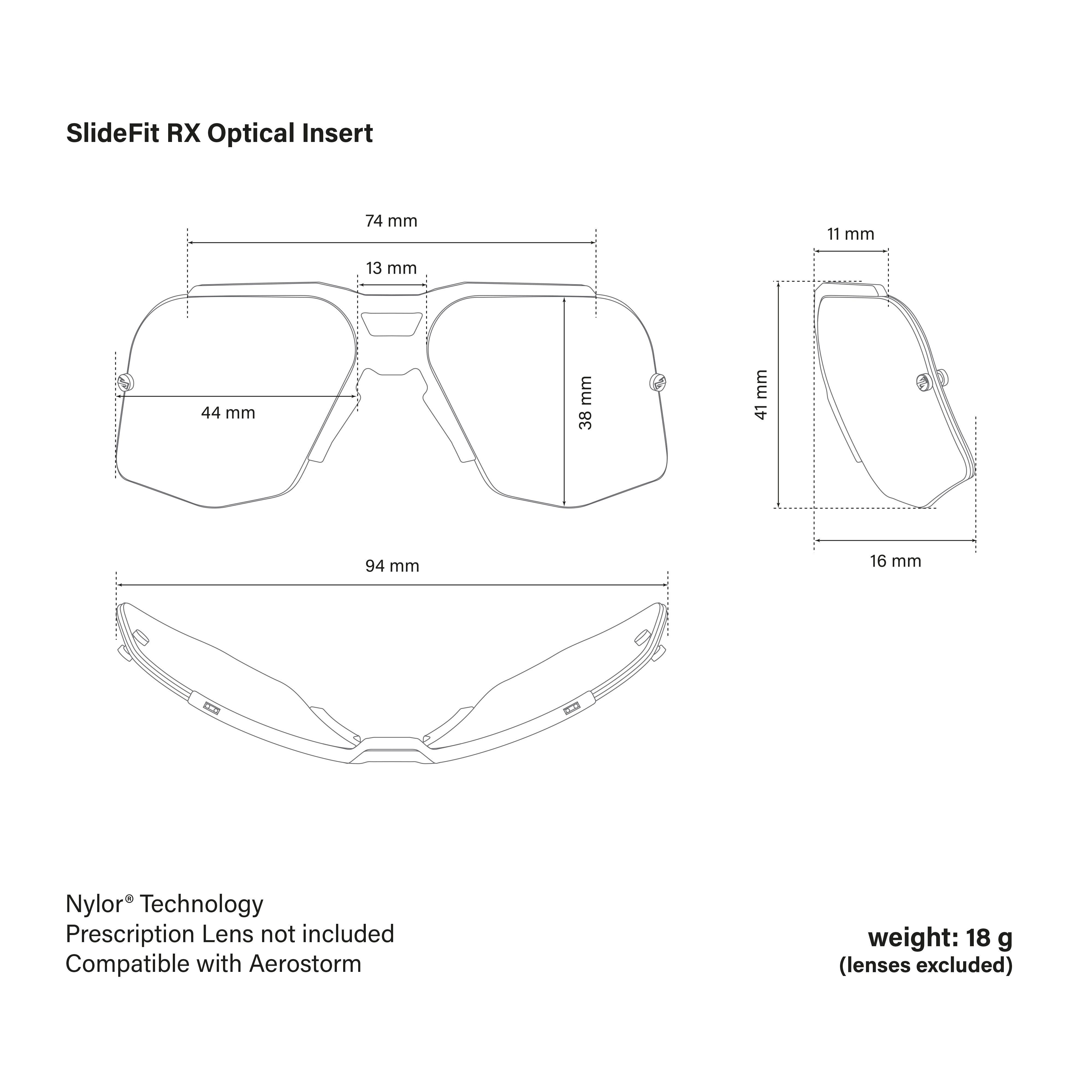 RX Optical Insert Aerostorm dimensions