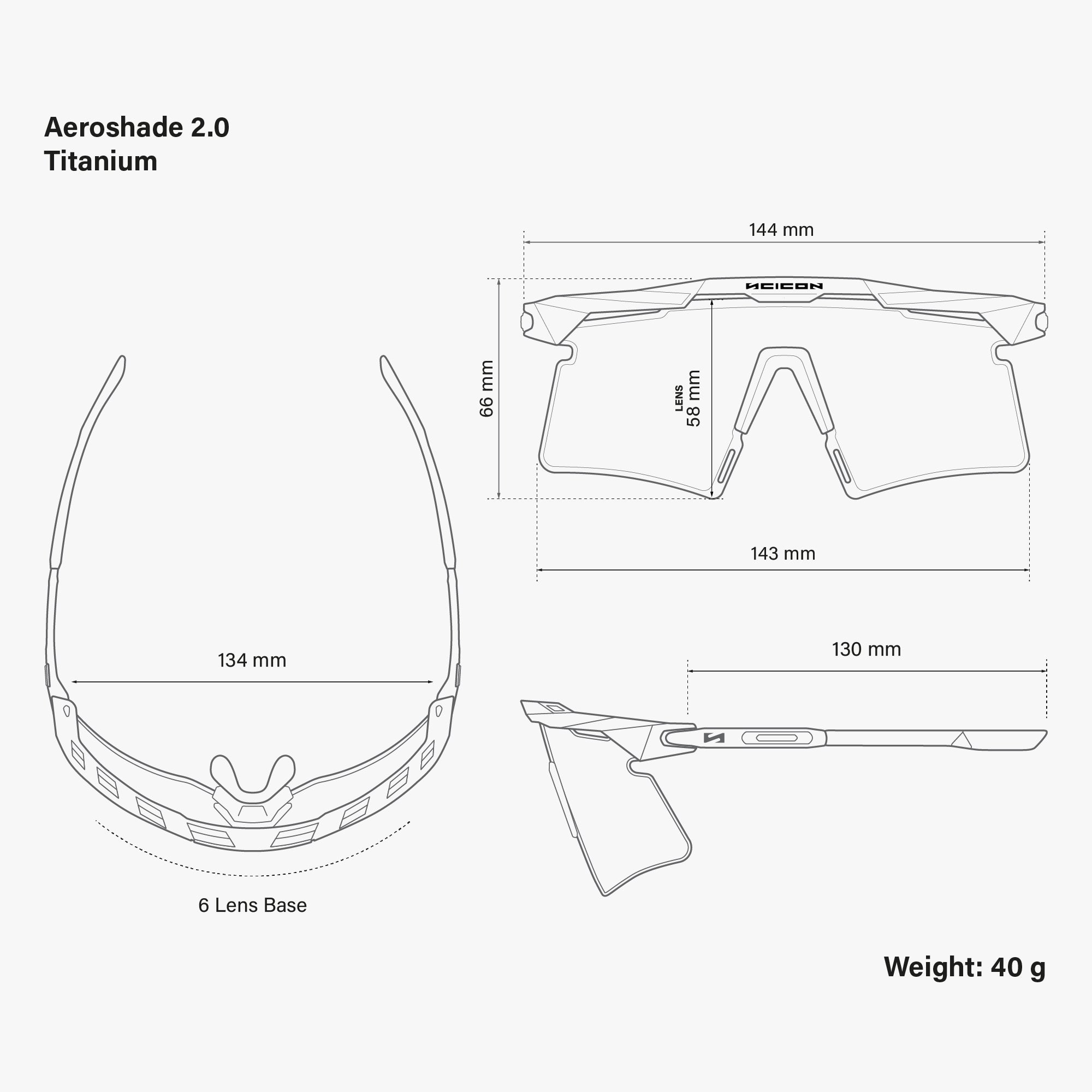 Aeroshade 2.0 Titanium dimensions