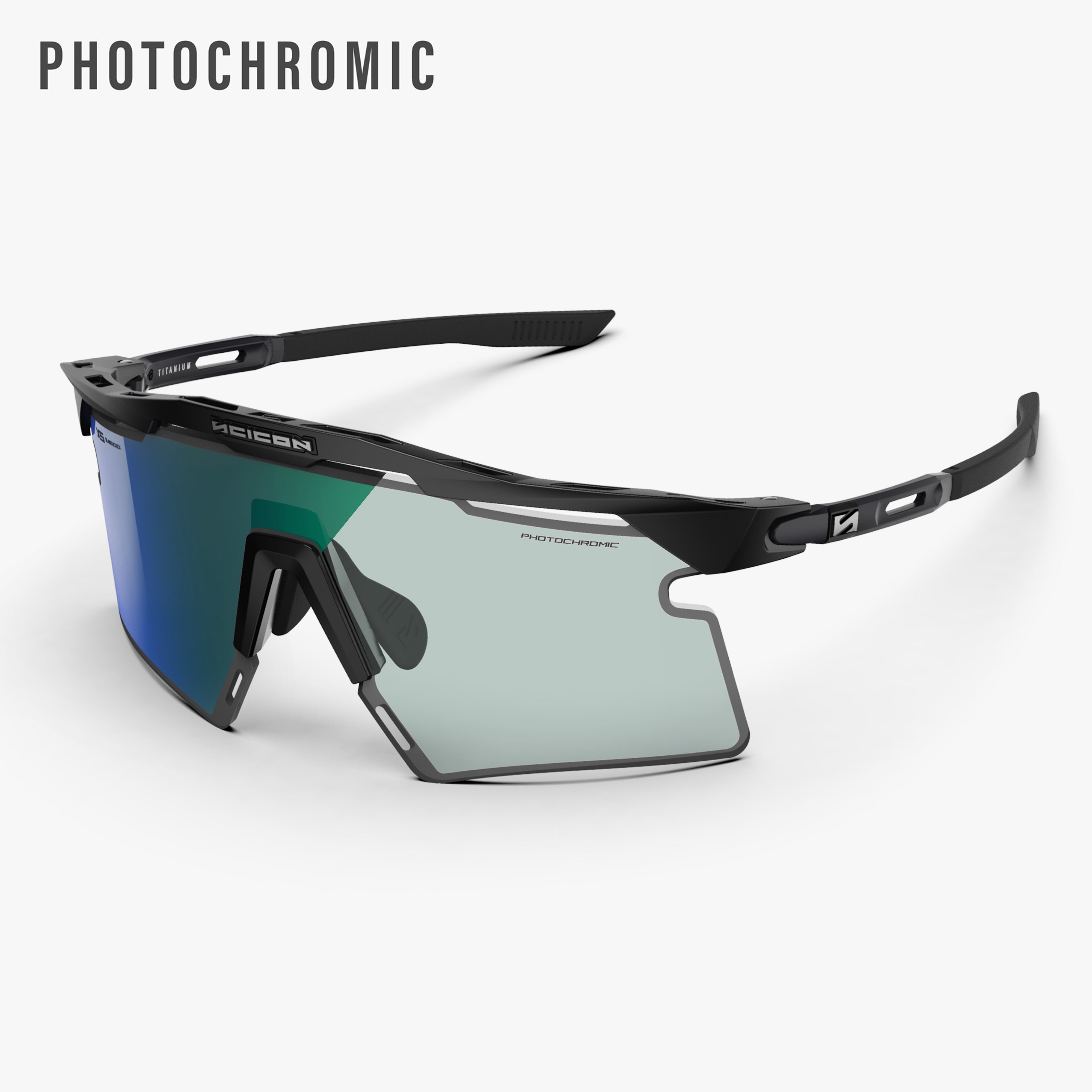 Aeroshade 2.0 Titanium XS Matte Black Photochromic Blue Green hero